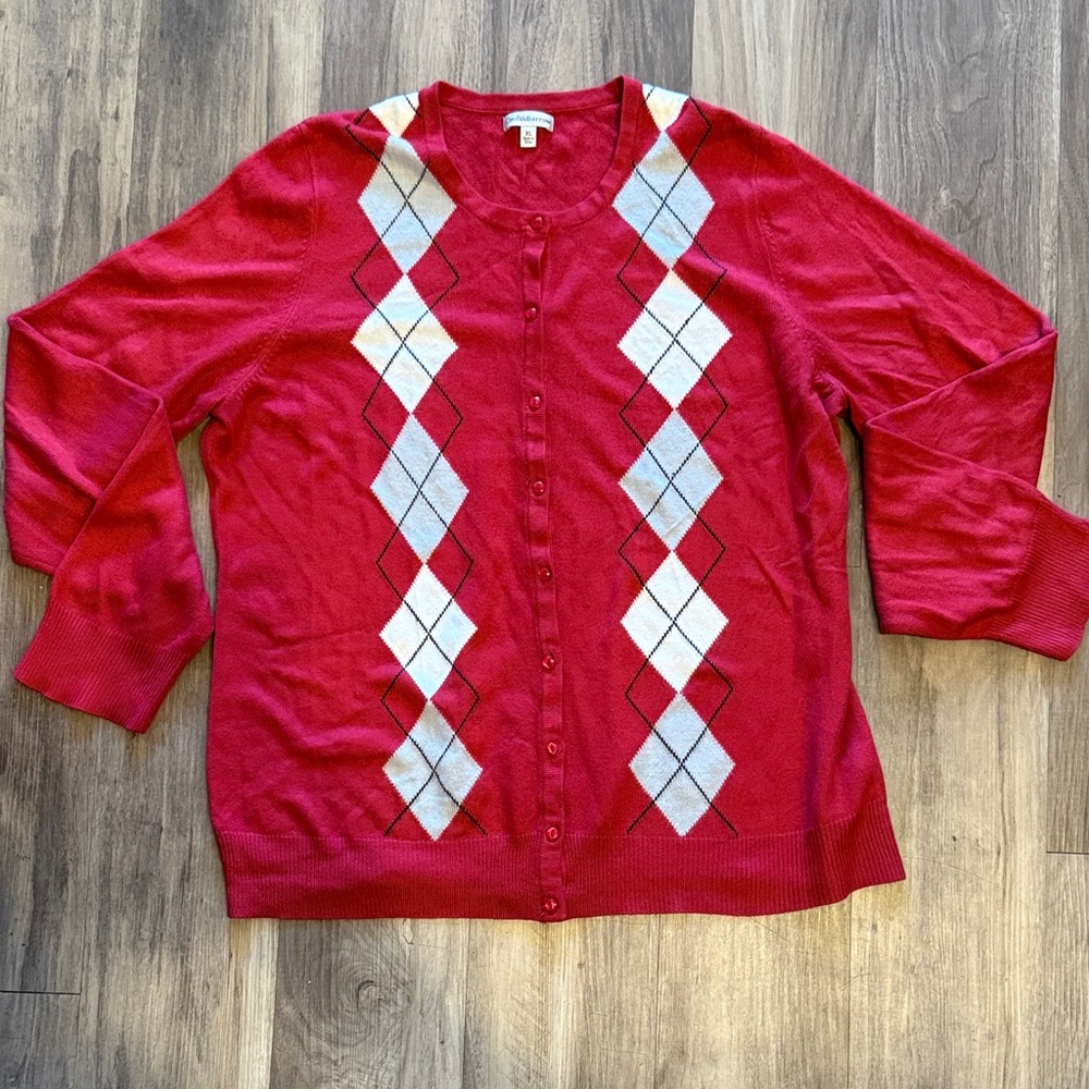 Croft & Barrow Red Argyle Cardigan